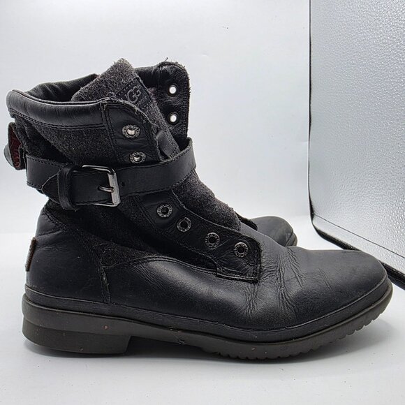 UGG Kesey Womens Size 7 Black Waterproof Leather Ankle Boots Outdoors Casual - Picture 12 of 13